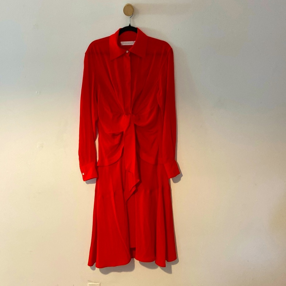 Victoria Beckham Red Silk Midi Dress